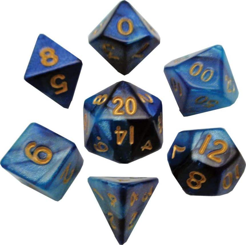 MD422 Mini Polyhedral Dice Set: Dark Blue/Light Blue with Gold Numbers image 0